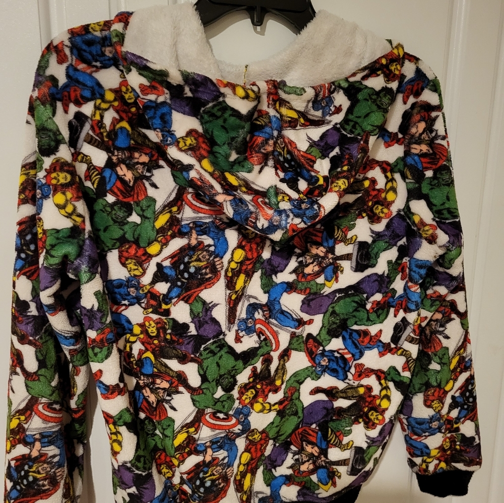 DC MARVEL Fleece Super Heros Hoodie. Zippered Front. Size Small 3/5